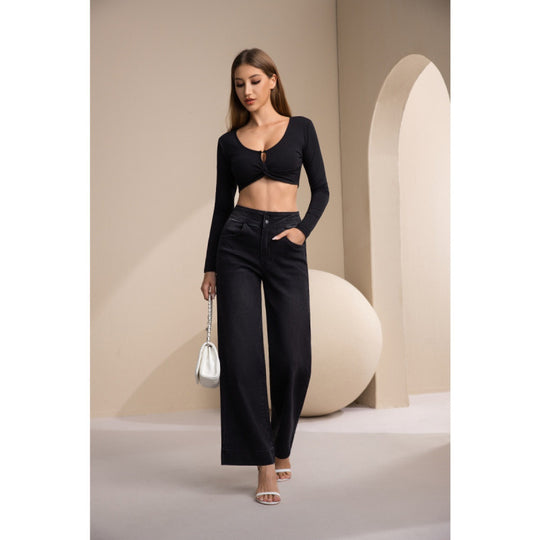 Damen weite High-Waist Jeans mit klassischem Schnitt und modernem Touch EB