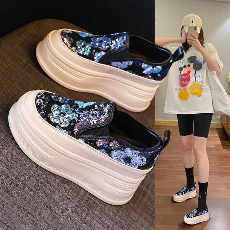 Damen Plateausneakers mit funkelnden Pailletten und elastischem Einschlupf EB