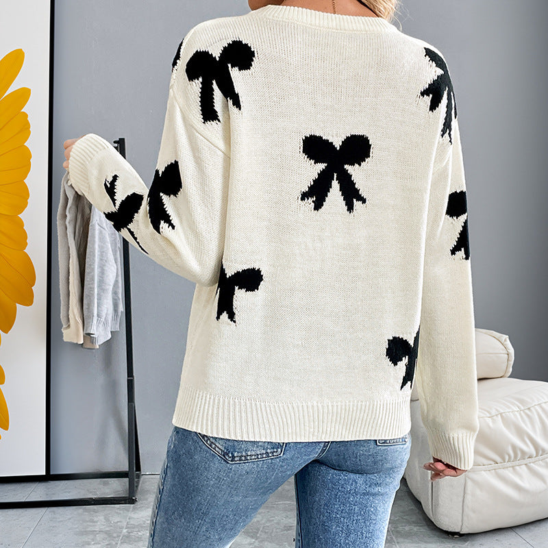Damen Strickpullover mit Verspieltem Schleifenmuster EB