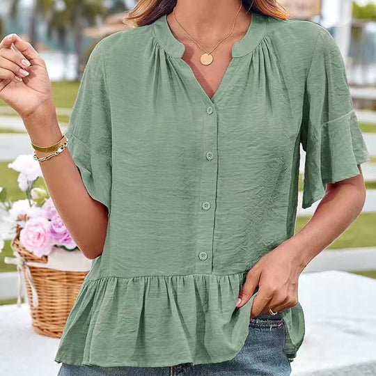 Damen Bluse mit Rüschenschößchen und halblangen Ärmeln EB