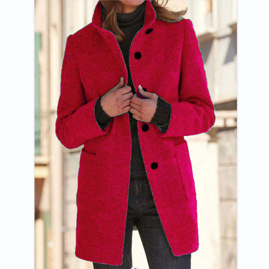 Damen Wollmantel mit eleganter Knopfdetail und praktischen Taschen EB