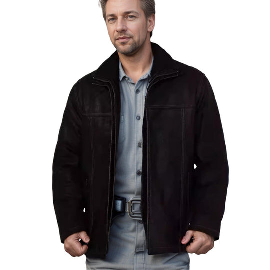 Herren Lammfelljacke mit breitem Kragen und praktischen Taschen EB