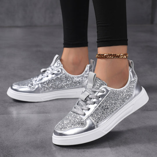 Damen Glitzernde Sport Sneakers mit glattem Obermaterial und rutschfester Sohle EB