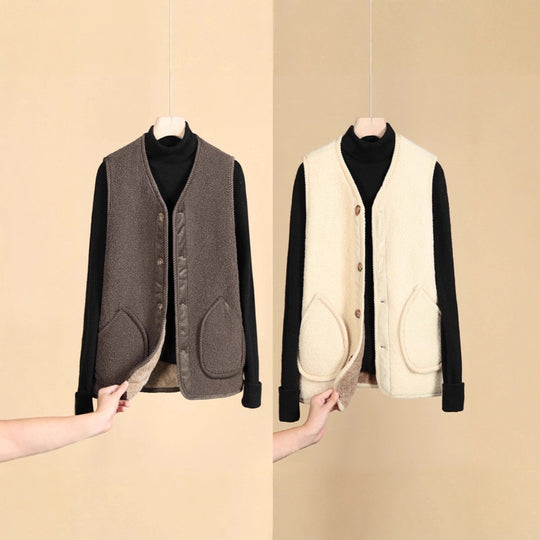 Damen Ärmellose Thermofleece-Weste mit Knopfleiste und Rundtaschen EB