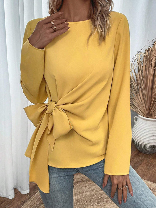 Damen Elegantes Blusenshirt mit seitlichem Knoten EB