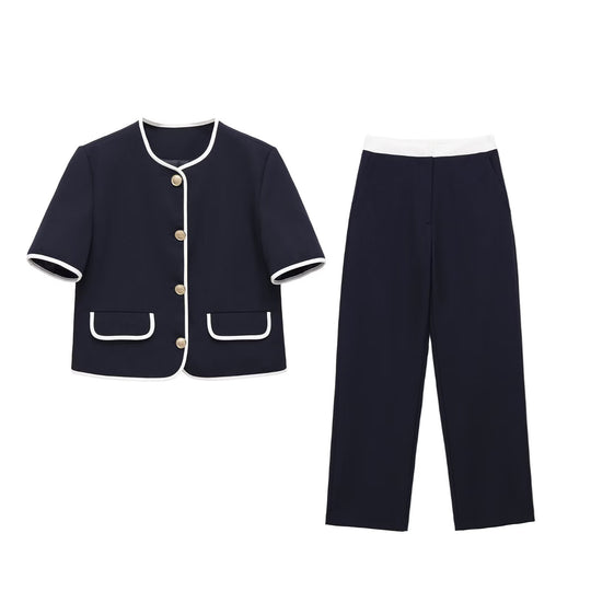 Damen modisches Set mit eleganter Jacke und weit geschnittenen Hosen EB