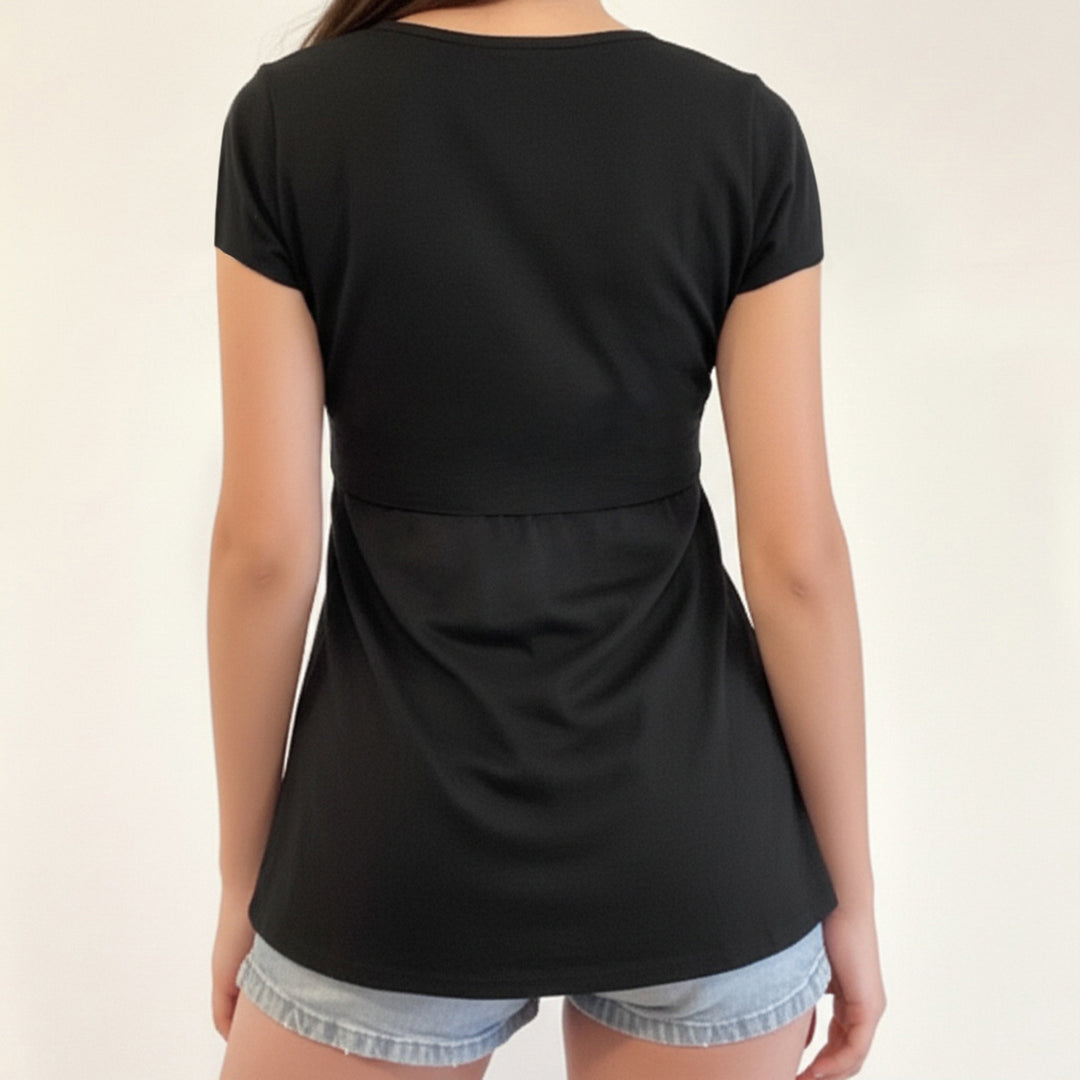 Damen V-Ausschnitt Shirt mit Rüschendetails und elastischem Bund EB