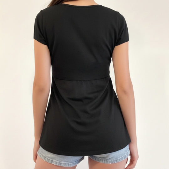 Damen V-Ausschnitt Shirt mit Rüschendetails und elastischem Bund EB