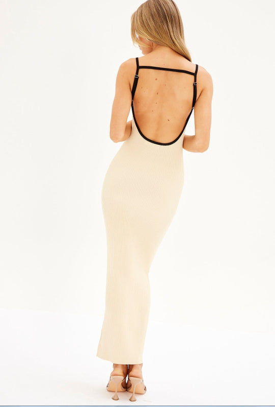 Damen Maxikleid mit schmalem Rippmuster und verstellbaren Spaghettiträgern EB