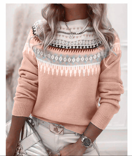 Damen nan Norwegerpullover aus Wollmix mit Rundhalsausschnitt und traditionellem Fair-Isle-Yoke EB