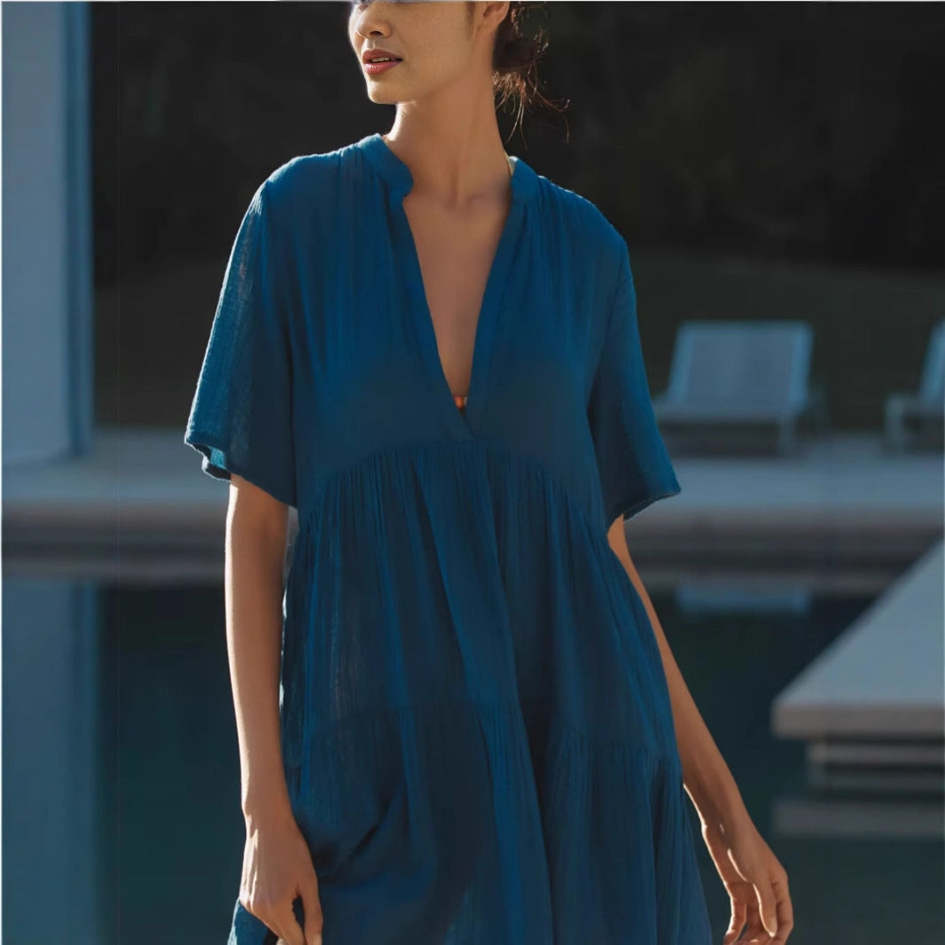 Damen Tunika-Kleid mit weitem Schnitt und V-Ausschnitt EB