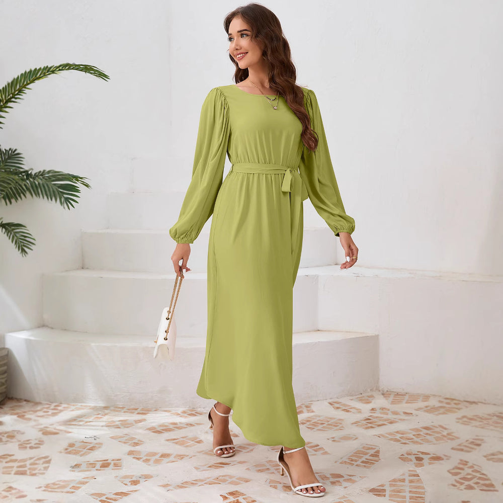 Damen Elegantes Maxikleid mit weitem Schnitt und Ballonärmeln EB