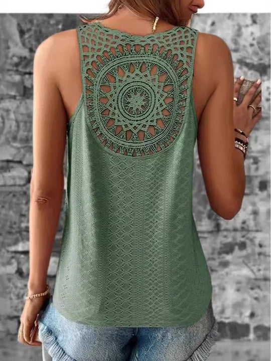 Damen luftiges Häkelshirt mit einzigartigem Rückendetail EB