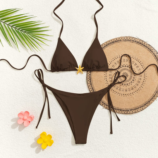 Damen Triangel-Bikini mit verspieltem Palmenmuster EB