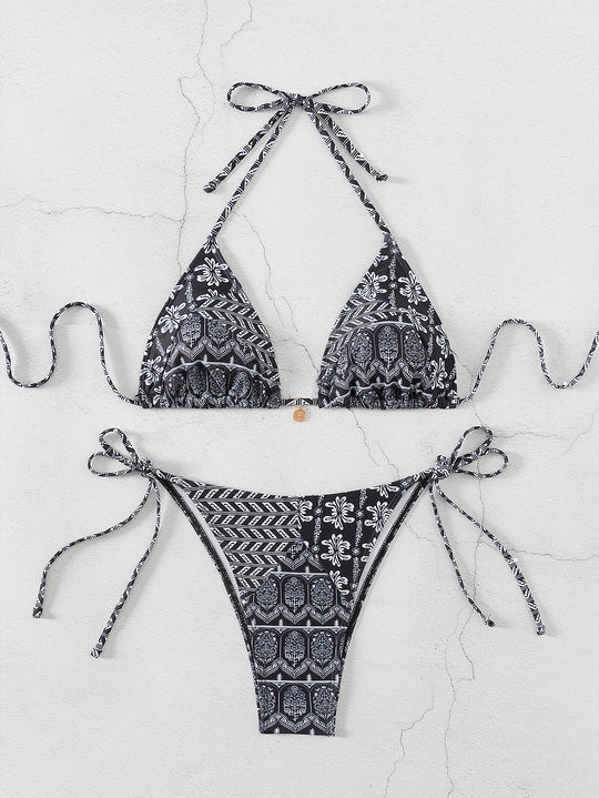 Damen Triangel-Bikini mit verspielt floralem Design und bindbaren Trägern EB