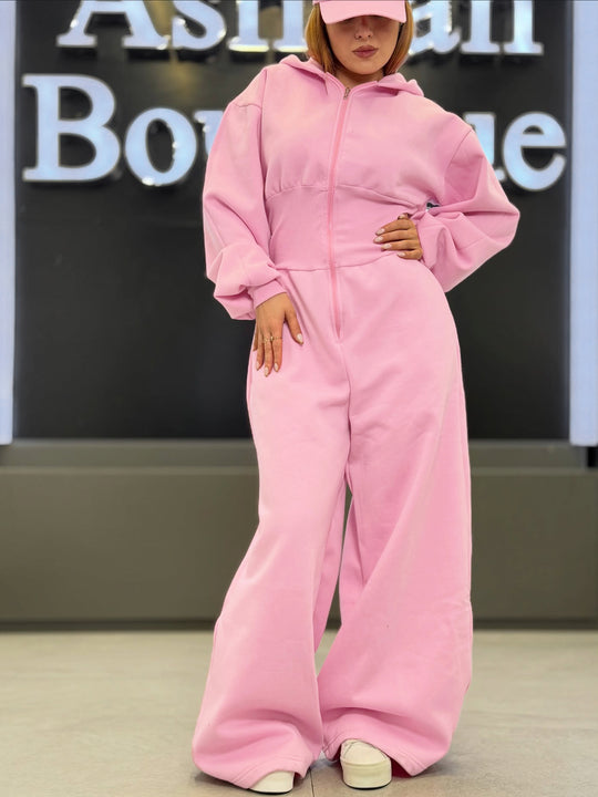 Damen Sportlicher Fleece-Jumpsuit mit hohem Kragen und trendiger Silhouette EB