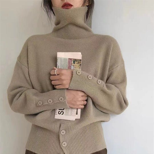 Damen Rollkragenpullover mit Knopfdetails und lässigem Schnitt EB