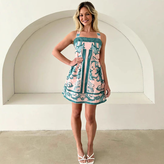 Damen Sommerkleid mit kunstvollem floralem Druck und tailliertem Schnitt EB