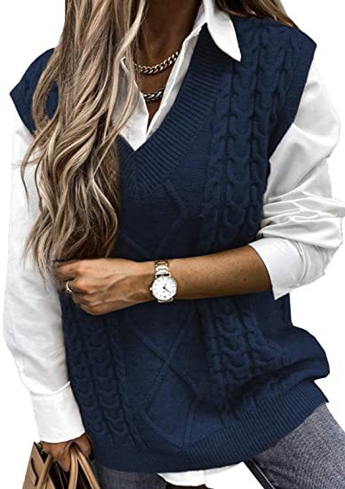 Damen Strickweste mit Zopfdesign und V-Ausschnitt EB