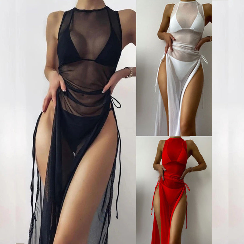 Damen Langarm-Strandkleid mit verstellbaren Schnürungen EB