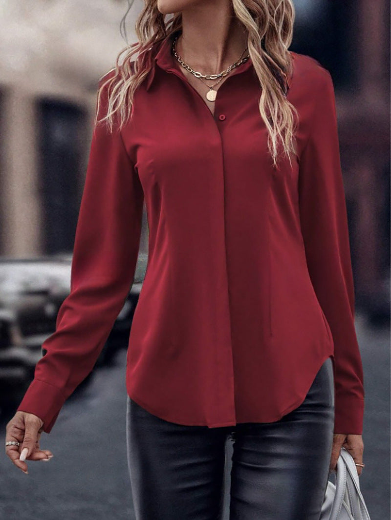Damen elegante Satinbluse mit klassischem Kragen und zeitlosem Schnitt EB
