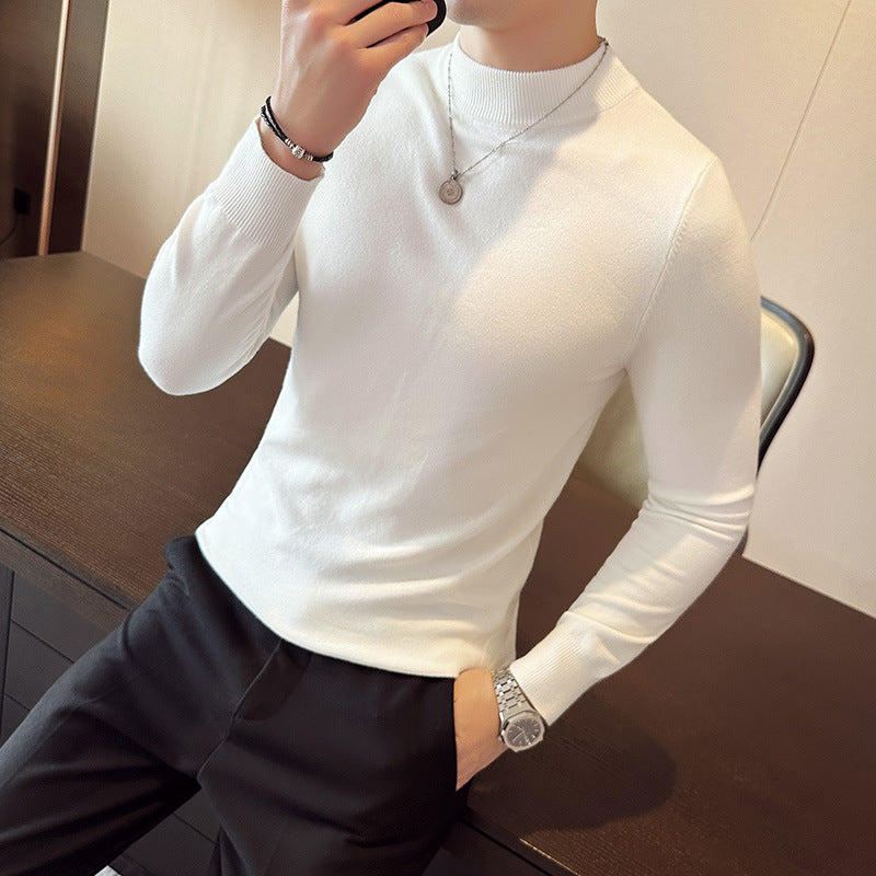 Herren modischer Pullover mit hohem Kragen und eleganter Passform EB