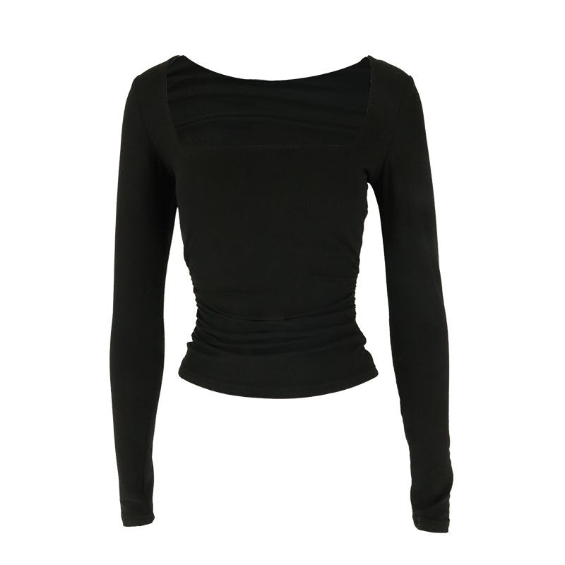 Damen Langarmshirt mit raffiniertem Raffungseffekt und eckigem Ausschnitt EB