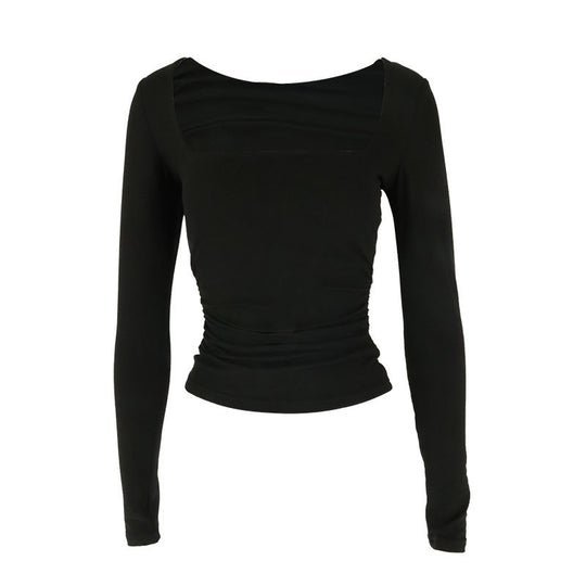 Damen Langarmshirt mit raffiniertem Raffungseffekt und eckigem Ausschnitt EB