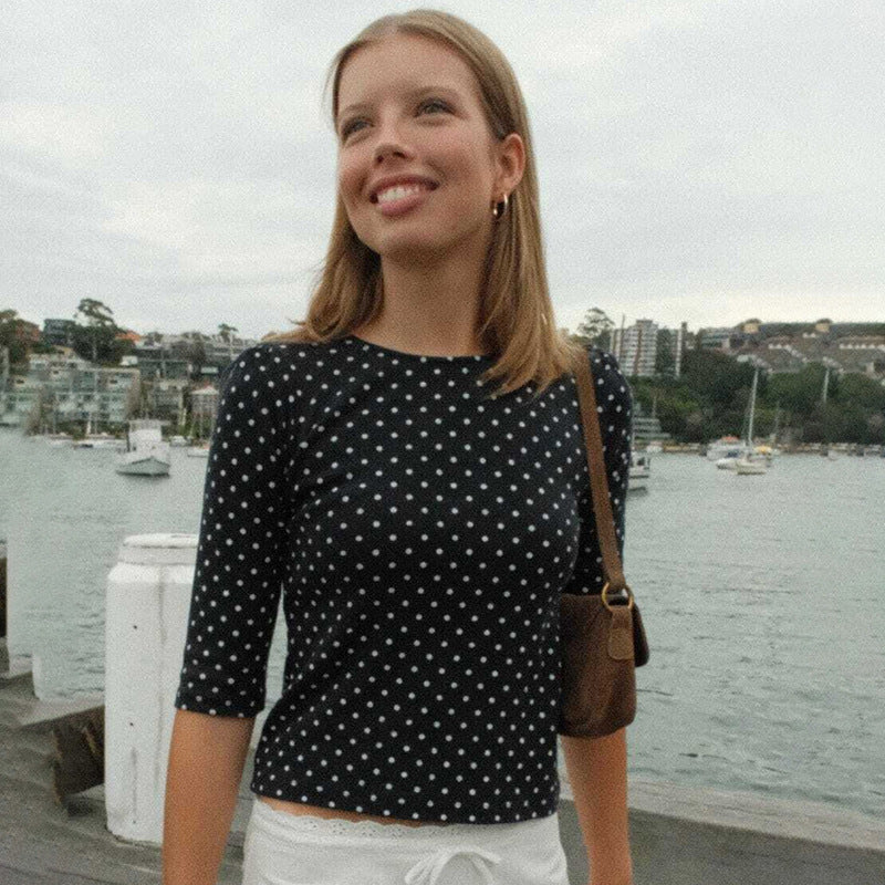 Damen Polka-Dot Langarmshirt mit bequemem Schnitt und modischem Design EB
