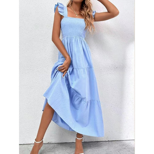 Damen Maxikleid mit Rüschendetails und schmalem Tailleneinsatz EB
