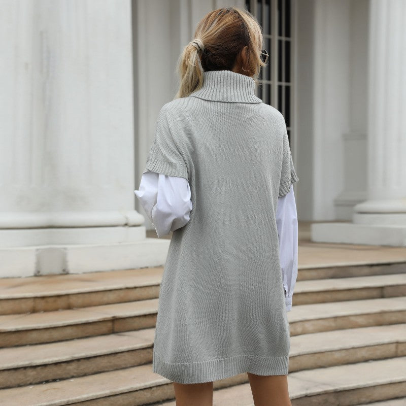 Damen Strickkleid mit hohem Kragen und modernen Schnittdetails EB