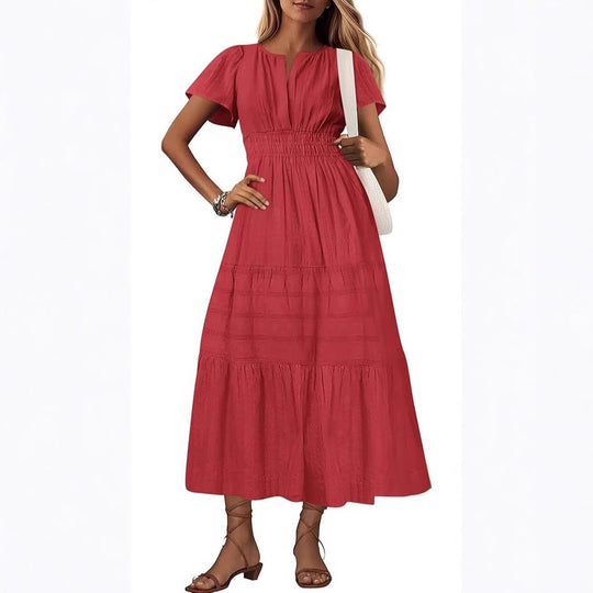 Damen Maxikleid mit modischem V-Ausschnitt und luftigen Rüschen EB