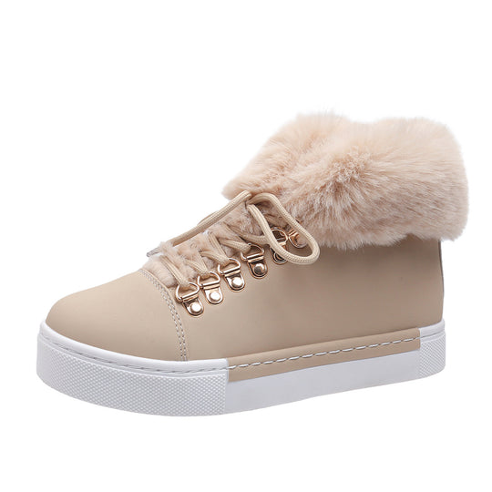 Damen Flauschige Sneakers mit Warmfutter und modischer Schnürung EB