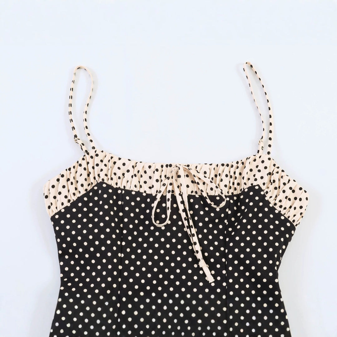 Damen Spaghettiträgerkleid mit Raffungen und Polka-Dots EB
