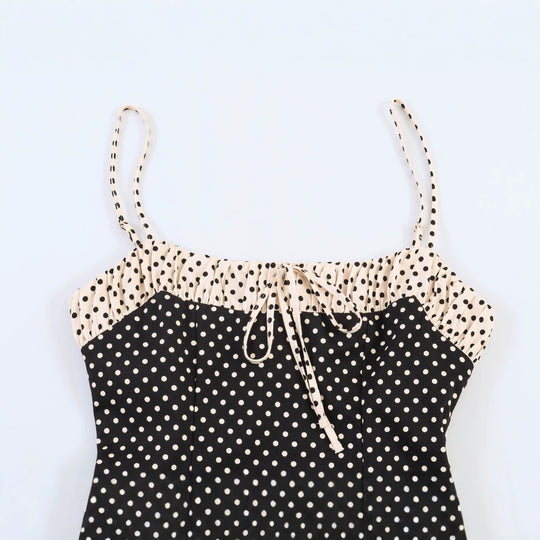 Damen Spaghettiträgerkleid mit Raffungen und Polka-Dots EB