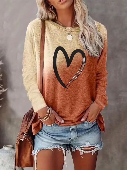 Damen Langarmshirt mit Herzdesign und praktischen Seitentaschen EB