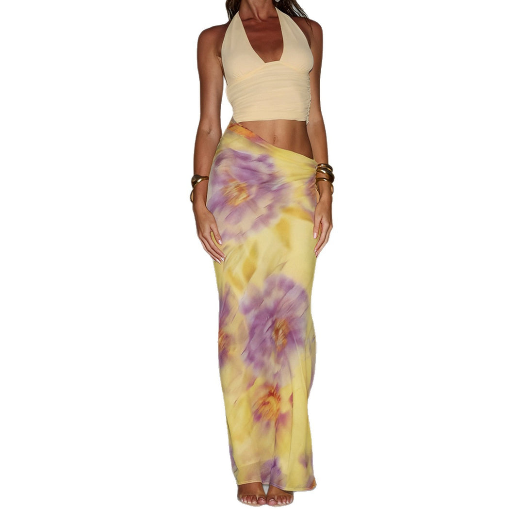 Damen Maxikleid mit floralem Design und verstellbarem Halterträger EB