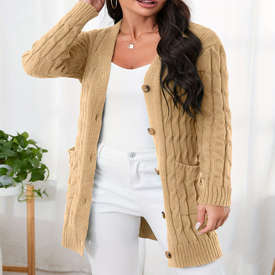 Damen Strickjacke mit dekorativem Zopfmuster und praktischen Taschen EB