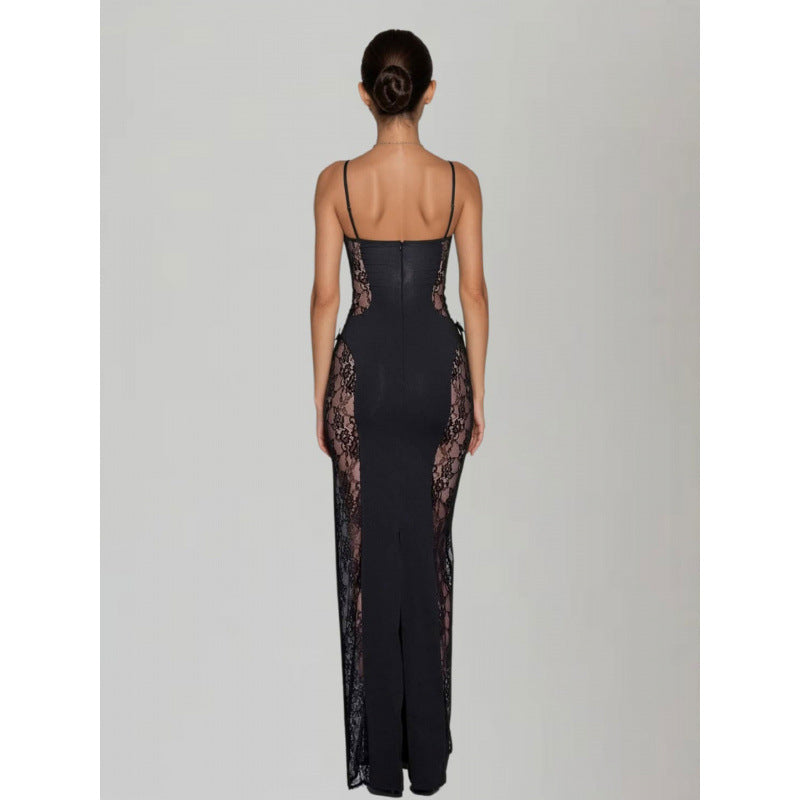 Damen Elegantes Abendkleid mit transparenten Spitzen-Applikationen und figurbetonter Silhouette EB