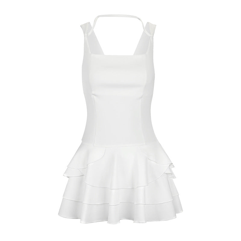 Damen Fließendes Sommerkleid mit mehrlagigem Rock und verstellbaren Trägern EB