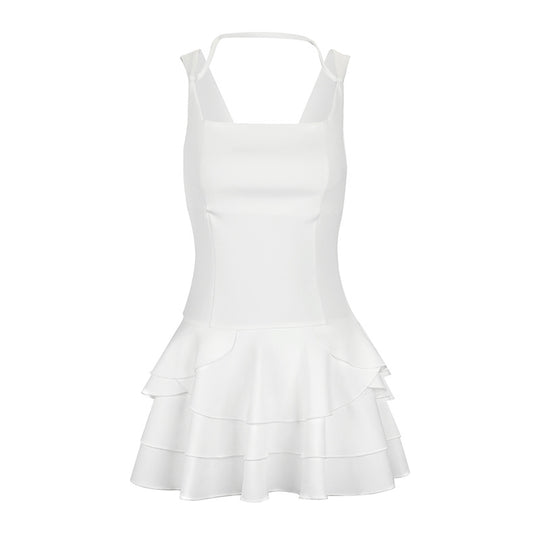 Damen Fließendes Sommerkleid mit mehrlagigem Rock und verstellbaren Trägern EB