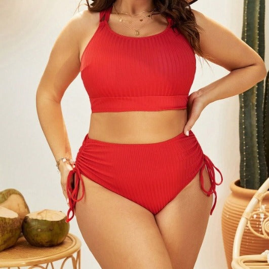 Damen Hochgeschnittener Bikini mit verstellbaren Kordeln EB