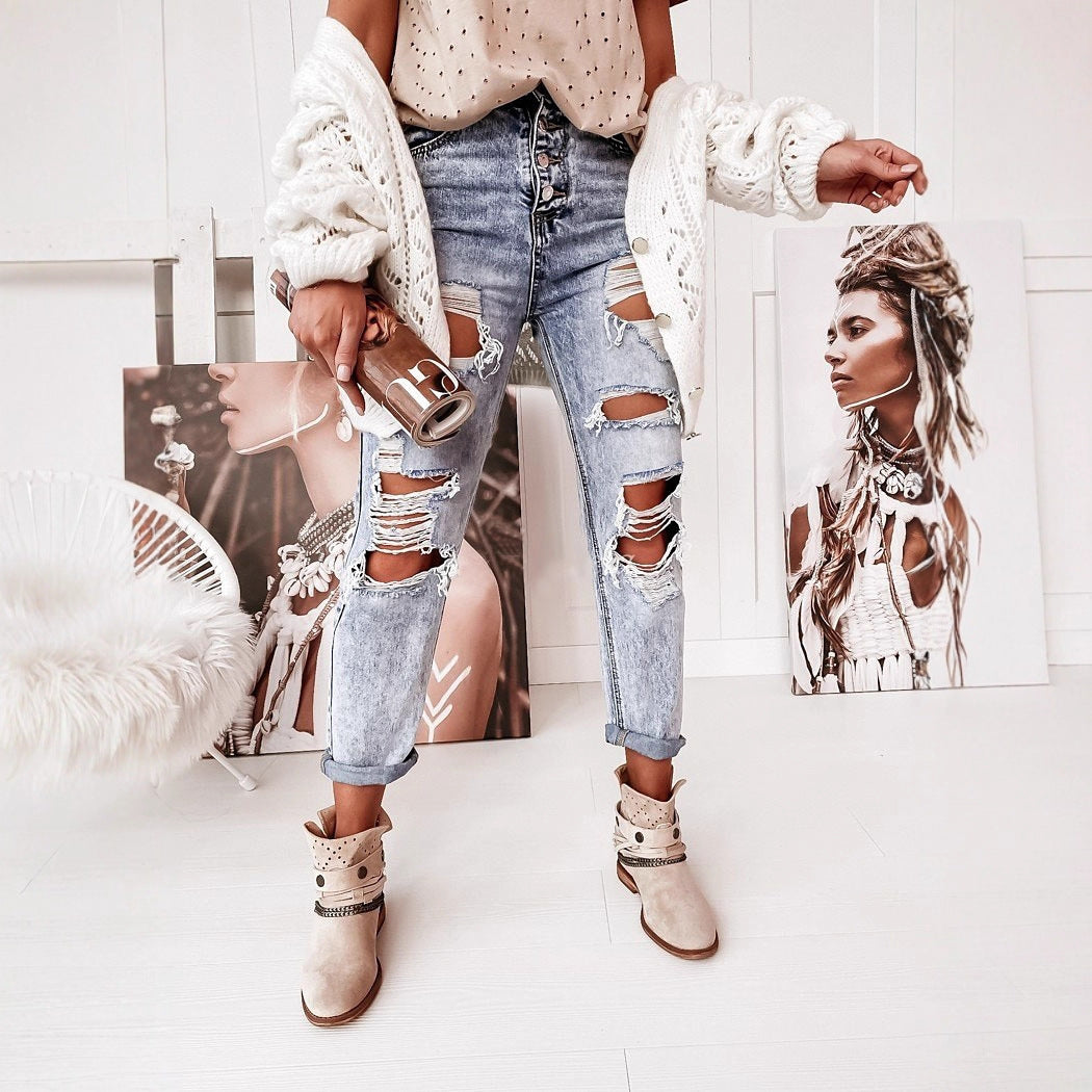 Damen Ripped Mom-Jeans mit hohem Bund und lässigem Schnitt EB