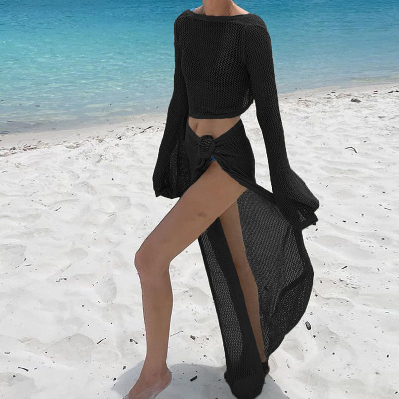 Damen luftiger Strandüberwurf mit weitem Schnitt und raffiniertem Bindeband EB
