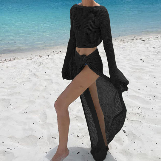 Damen luftiger Strandüberwurf mit weitem Schnitt und raffiniertem Bindeband EB