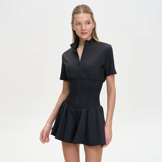 Damen sportive Kurzoverall mit hohem Kragen und Reißverschluss EB