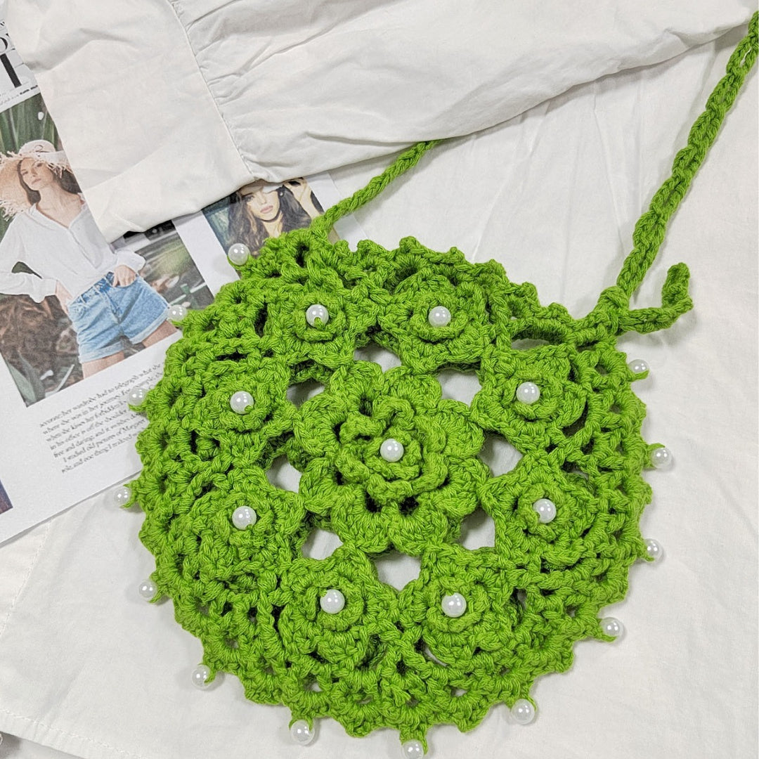 Damen handgefertigte Häkel-Handtasche mit Perlenschmuck EB