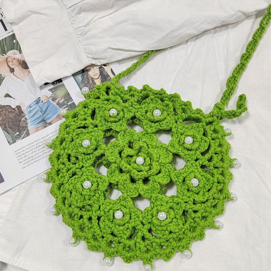 Damen handgefertigte Häkel-Handtasche mit Perlenschmuck EB