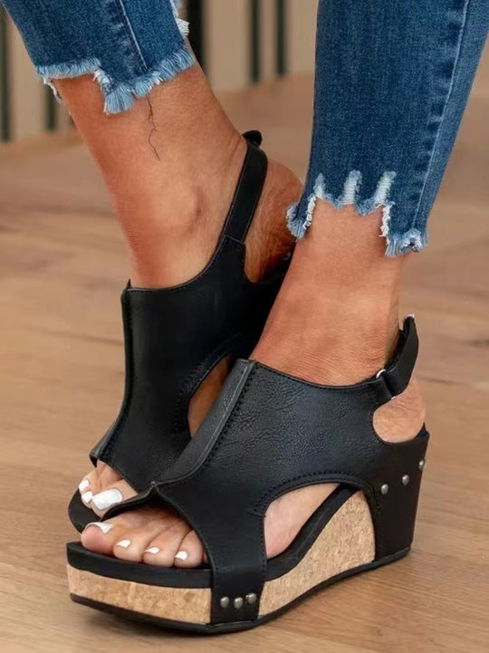 Damen Komfortable Wedge-Pantoletten mit verstellbaren Riemen EB