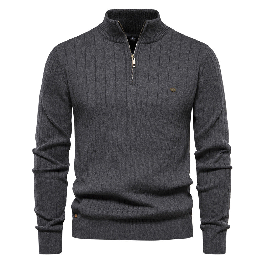 Herren Pullover mit eleganter Rippstruktur und halbem Reißverschluss EB